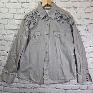 Cowboy Up Shirt Mens Large Plaid Western Pearl Snap Embroidered Long Sleeve